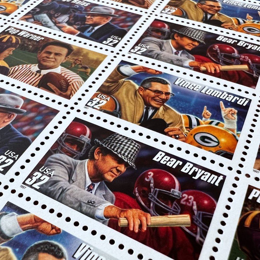 Football Coaches 1997 Postage Stamp Sheet, Unused Vintage USA #3143